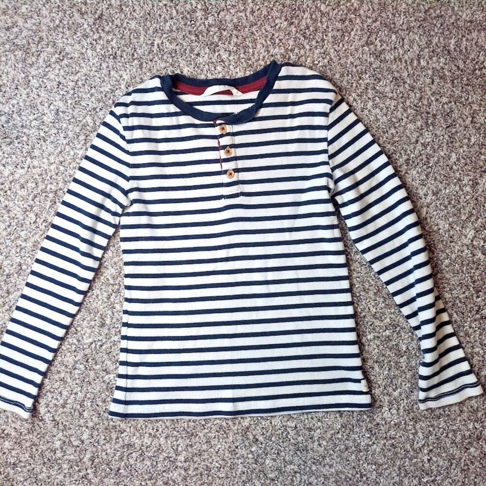 H&M Long Sleeve Shirt Girls 6X/7 Navy Blue stripe Buttons